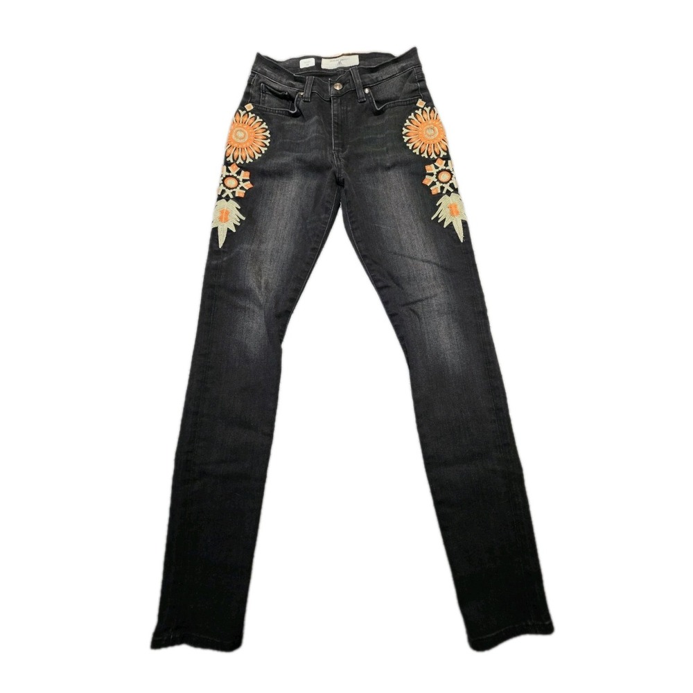 Miss Me Vintage Charlotte Mandarine Black Embroidered Skinny Jeans Womens 29